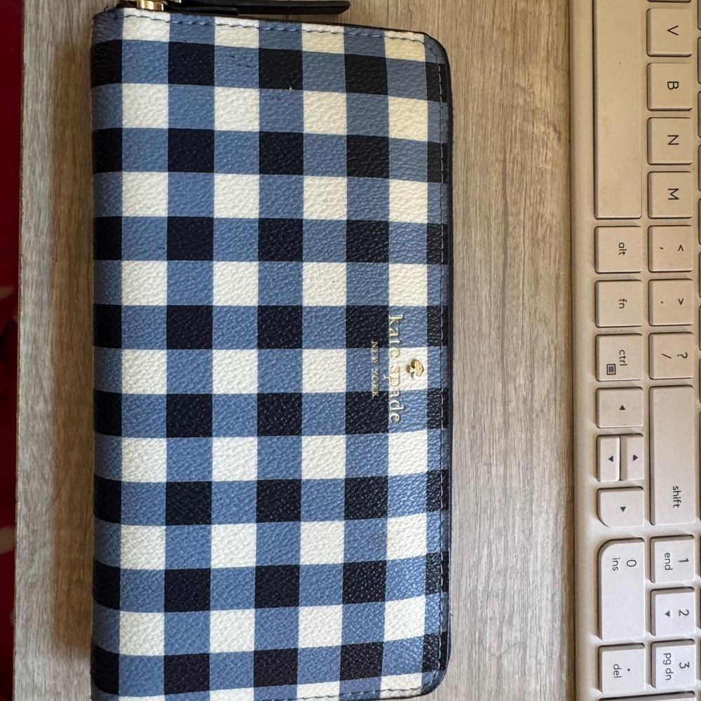 kate spade Navy and White Gingham Zip  Wallet